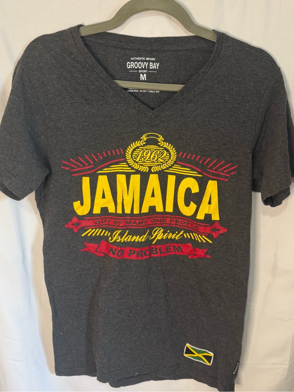 Jamaica Graphic V-Neck Adult Tee - Dark Gray